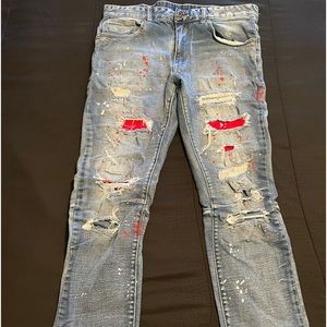 Jeans w/ Red Paint Splatter